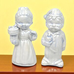 Vintage Ceramic Christmas Figurines: Hand-Painted Pajama Couple